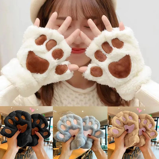Cozy Gloves Plush Cat Paw Claw Design For Women Winter Wear - ToylandEU
