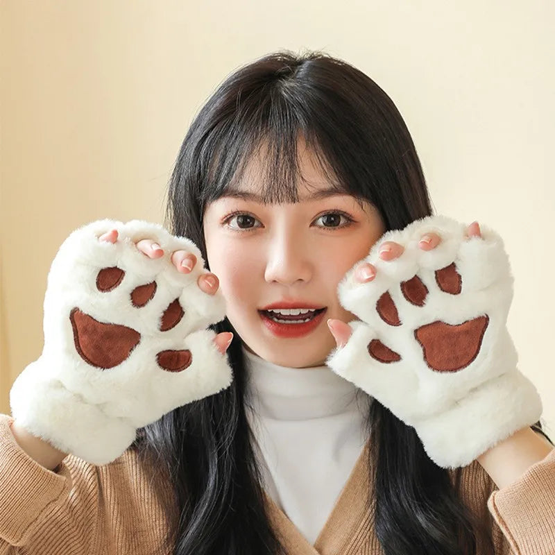 Cozy Gloves Plush Cat Paw Claw Design For Women Winter Wear - ToylandEU