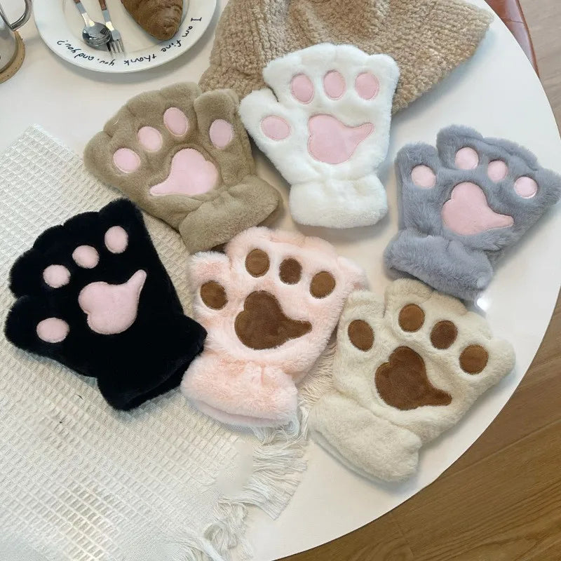 Cozy Gloves Plush Cat Paw Claw Design For Women Winter Wear - ToylandEU