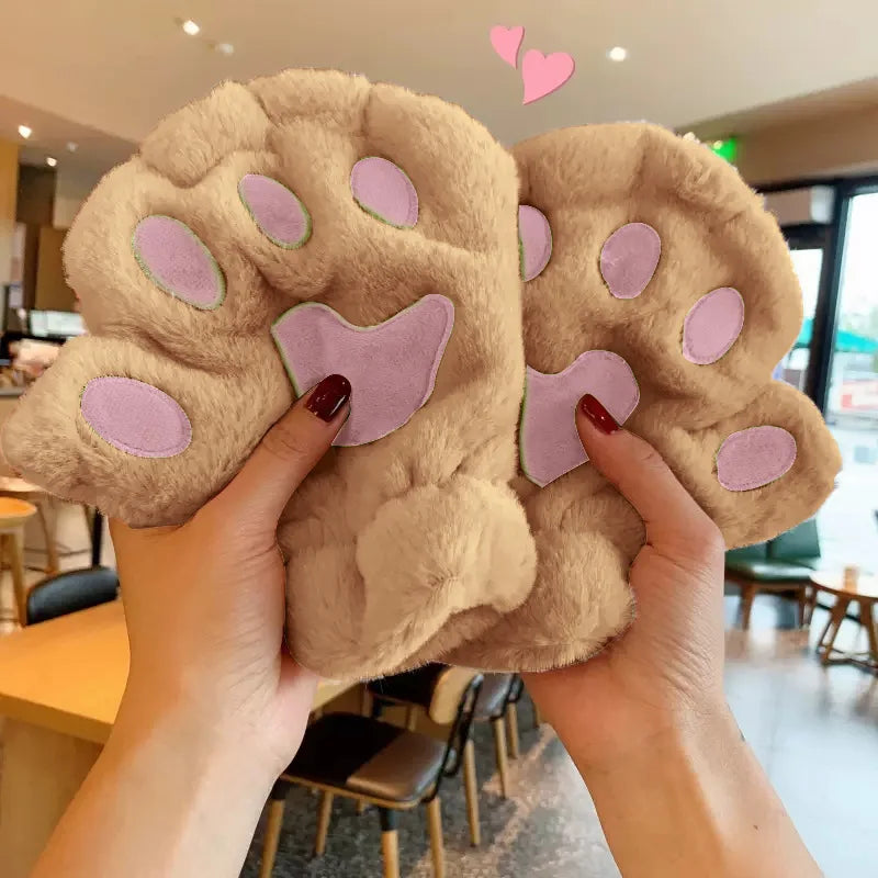 Cozy Gloves Plush Cat Paw Claw Design For Women Winter Wear - ToylandEU