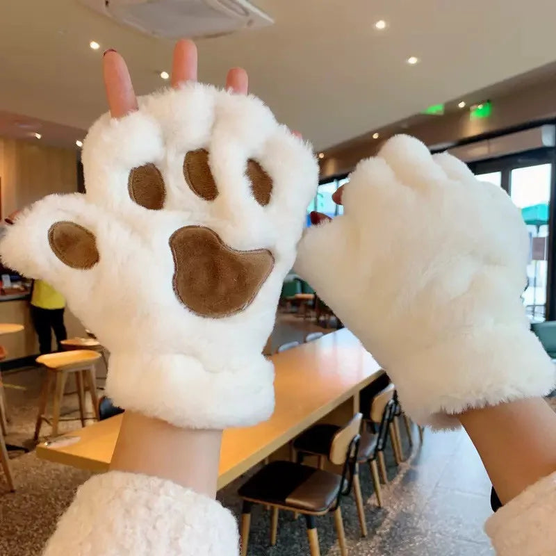 Cozy Gloves Plush Cat Paw Claw Design For Women Winter Wear - ToylandEU