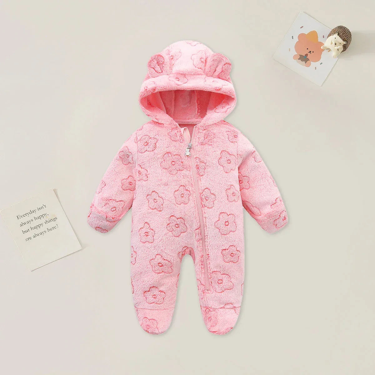Cozy Hooded Baby Romper 0 To 12M Cartoon Print Cotton - ToylandEU