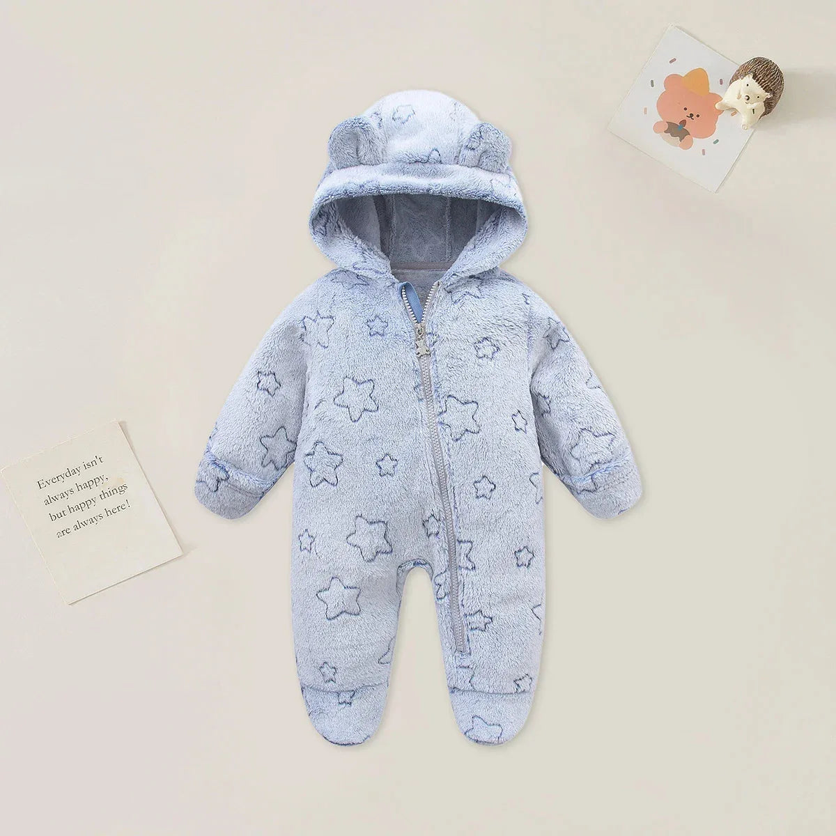 Cozy Hooded Baby Romper 0 To 12M Cartoon Print Cotton - ToylandEU