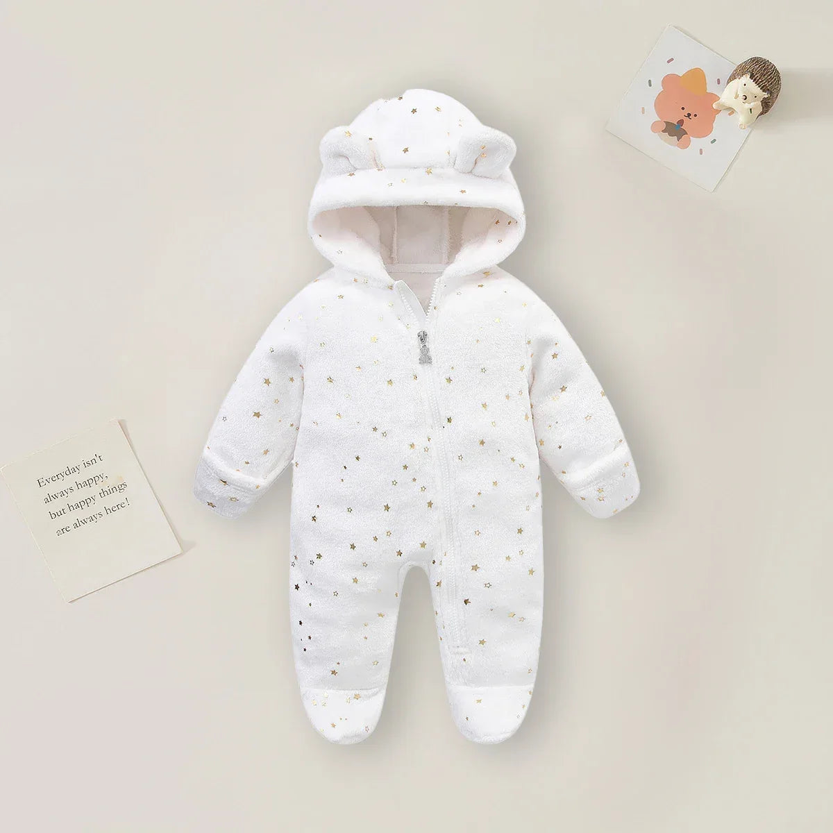 Cozy Hooded Baby Romper 0 To 12M Cartoon Print Cotton - ToylandEU