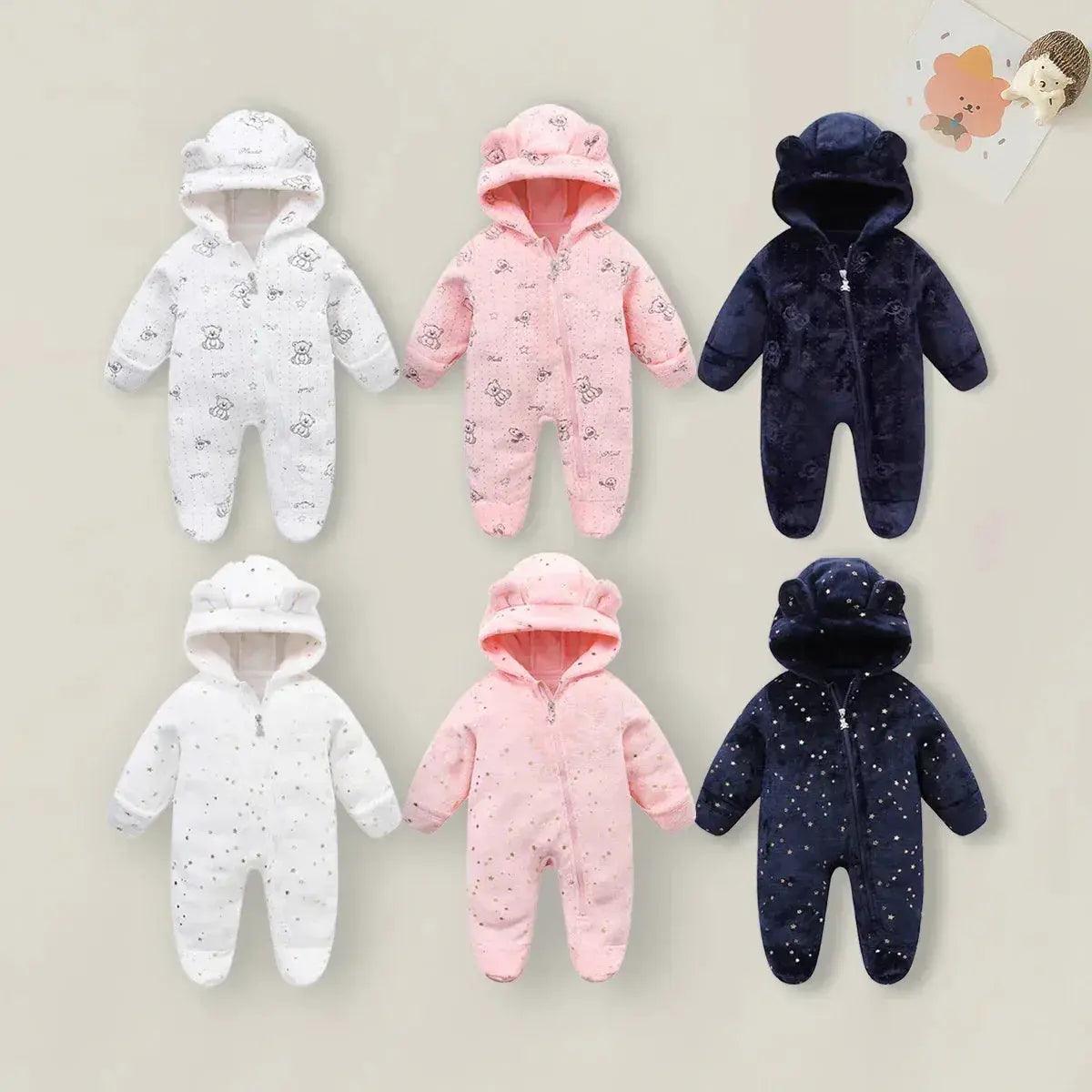  Cozy Hooded Baby Romper Cartoon Print Unisex -  ToylandEU™