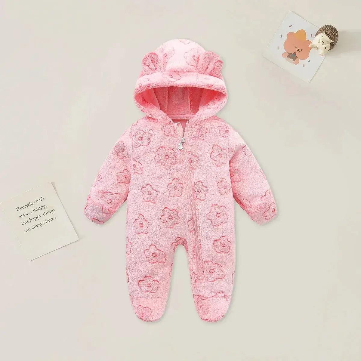  Cozy Hooded Baby Romper Cartoon Print Unisex -  ToylandEU™