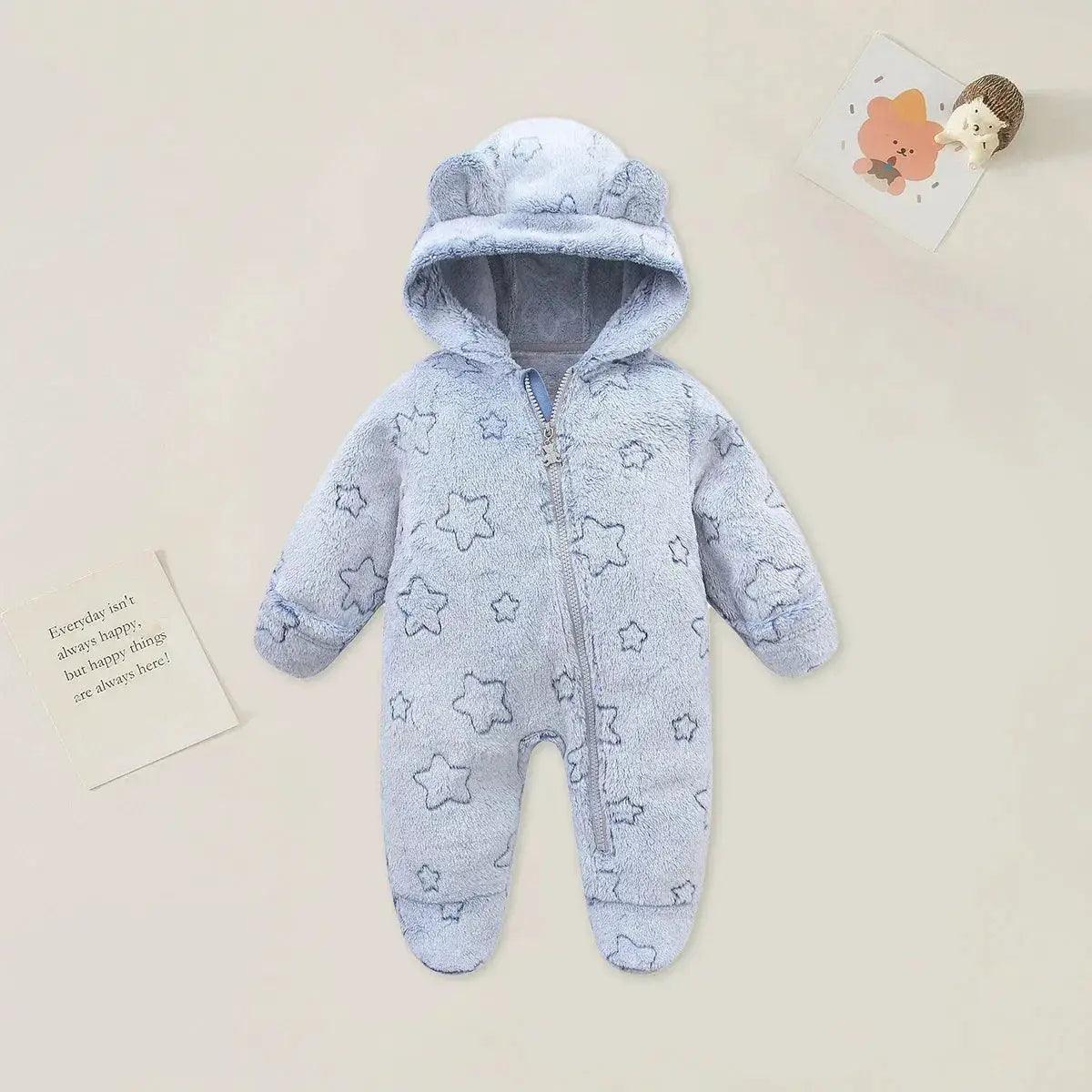  Cozy Hooded Baby Romper Cartoon Print Unisex -  ToylandEU™