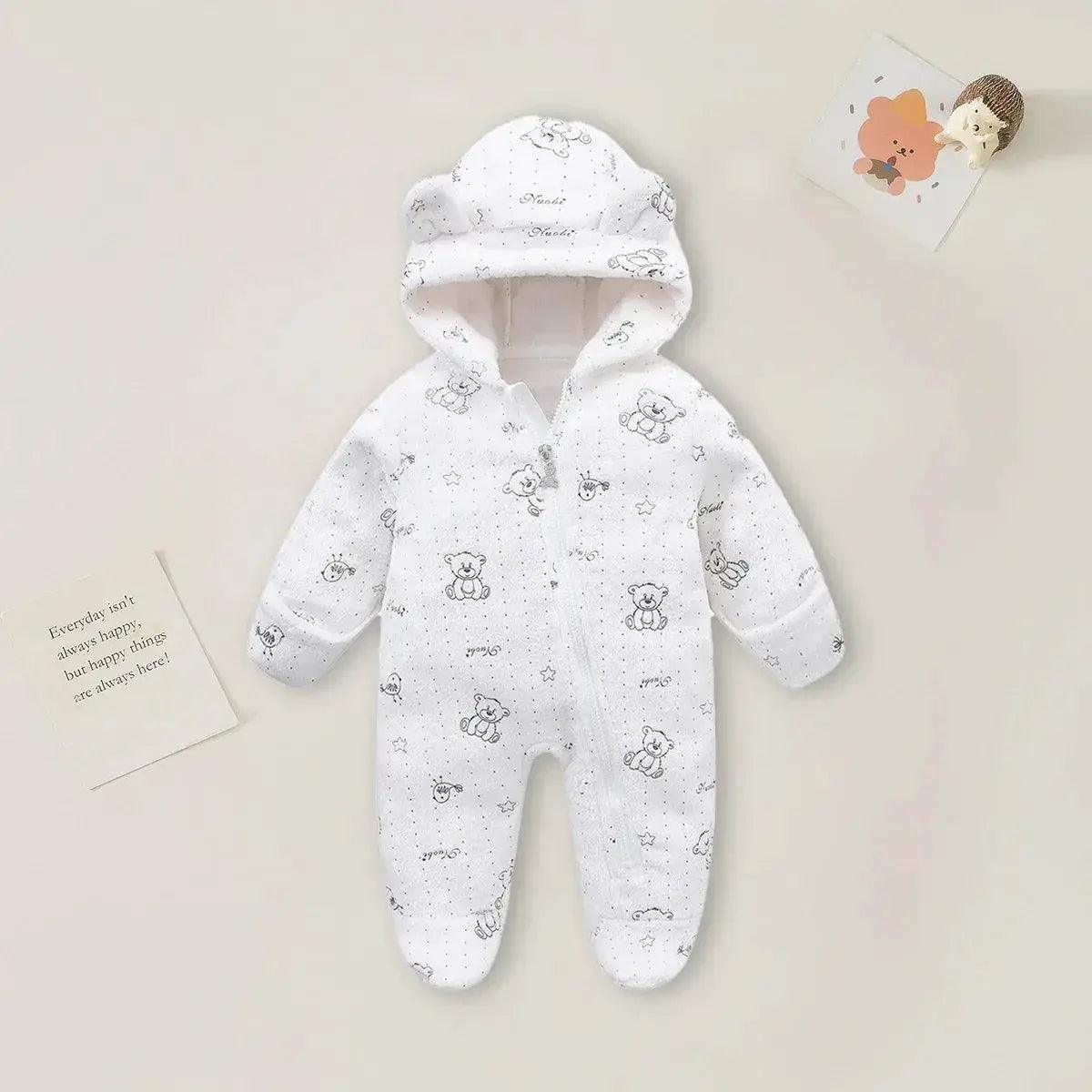  Cozy Hooded Baby Romper Cartoon Print Unisex -  ToylandEU™