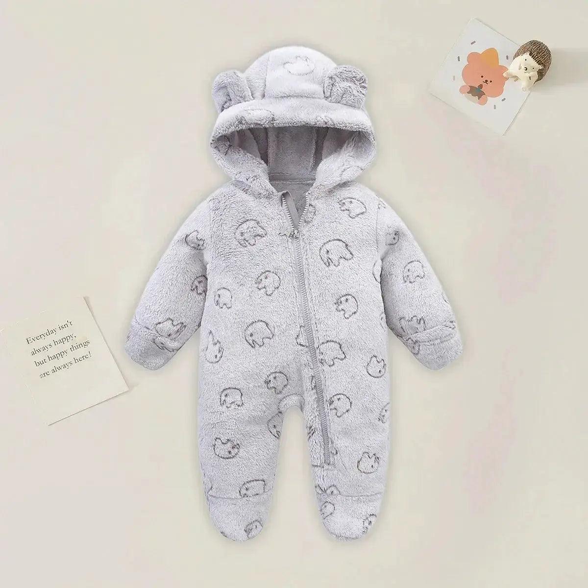  Cozy Hooded Baby Romper Cartoon Print Unisex -  ToylandEU™