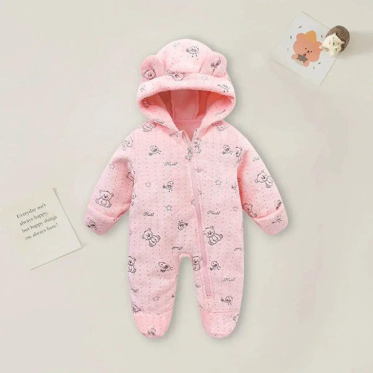  Cozy Hooded Baby Romper Cartoon Print Unisex -  ToylandEU™