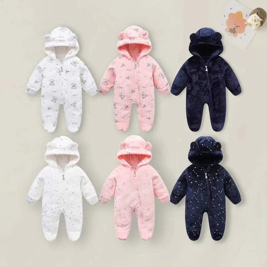  Cozy Hooded Baby Romper Cartoon Print Unisex -  ToylandEU™