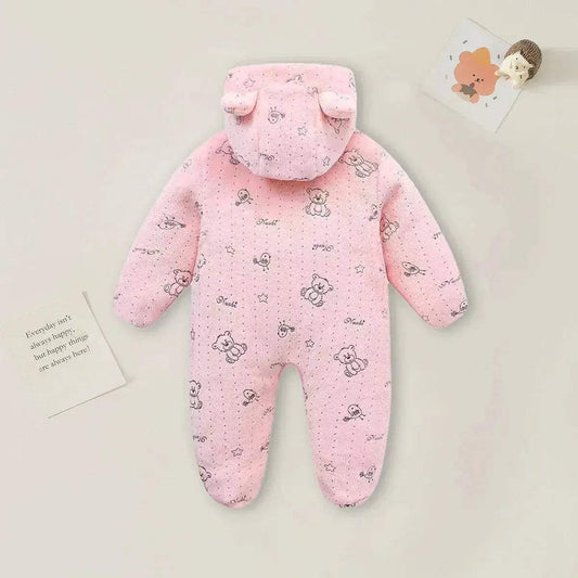  Cozy Hooded Baby Romper Cartoon Print Unisex -  ToylandEU™