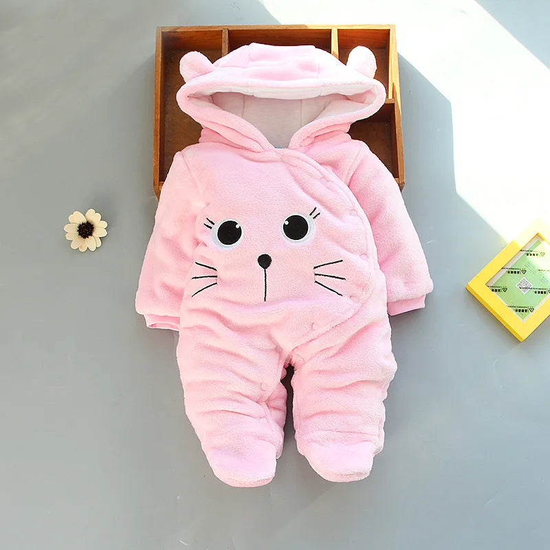 Cozy Hooded Thick Cotton Baby Romper Unisex For Newborns Winter Wear - ToylandEU