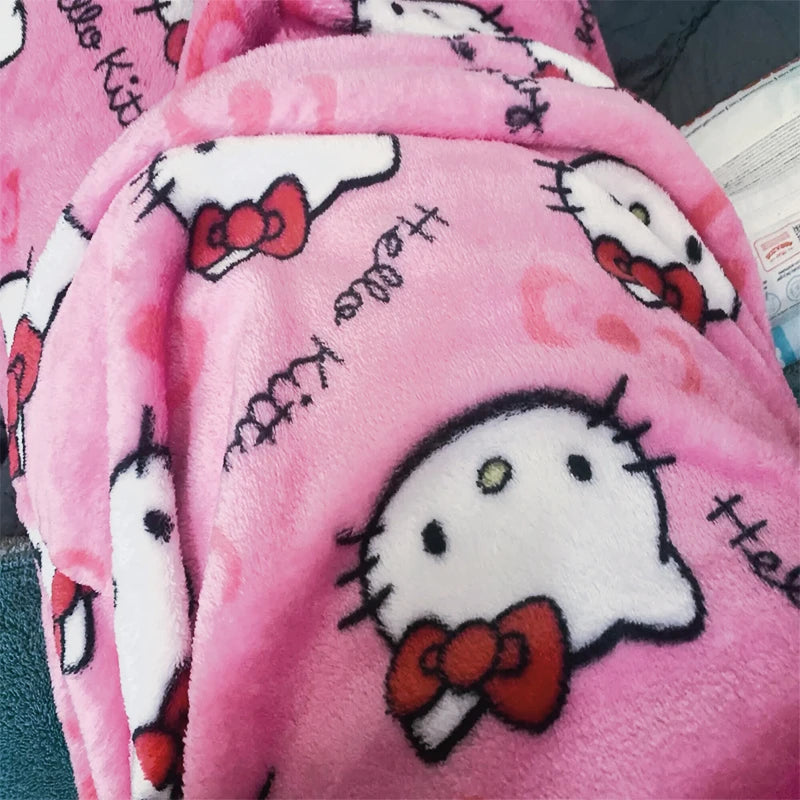 Cozy Kids Pajama Set Flannel Thickened Velvet Hello Kitty Cartoon Print For Winter Home Wear - ToylandEU