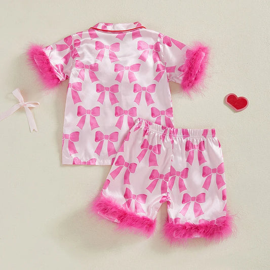 Cozy Kids Pajama Set With Lobster Polka Dot Print And Elastic Waist Shorts For Girls - ToylandEU