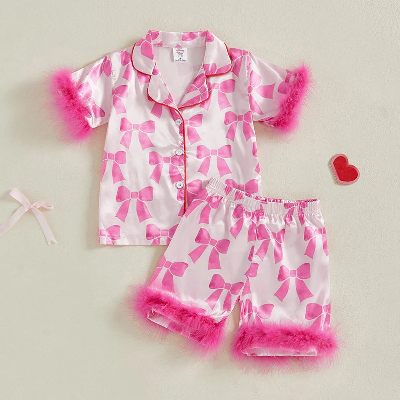 Cozy Kids Pajama Set With Lobster Polka Dot Print And Elastic Waist Shorts For Girls - ToylandEU