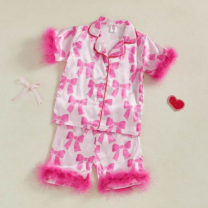Cozy Kids Pajama Set With Lobster Polka Dot Print And Elastic Waist Shorts For Girls - ToylandEU