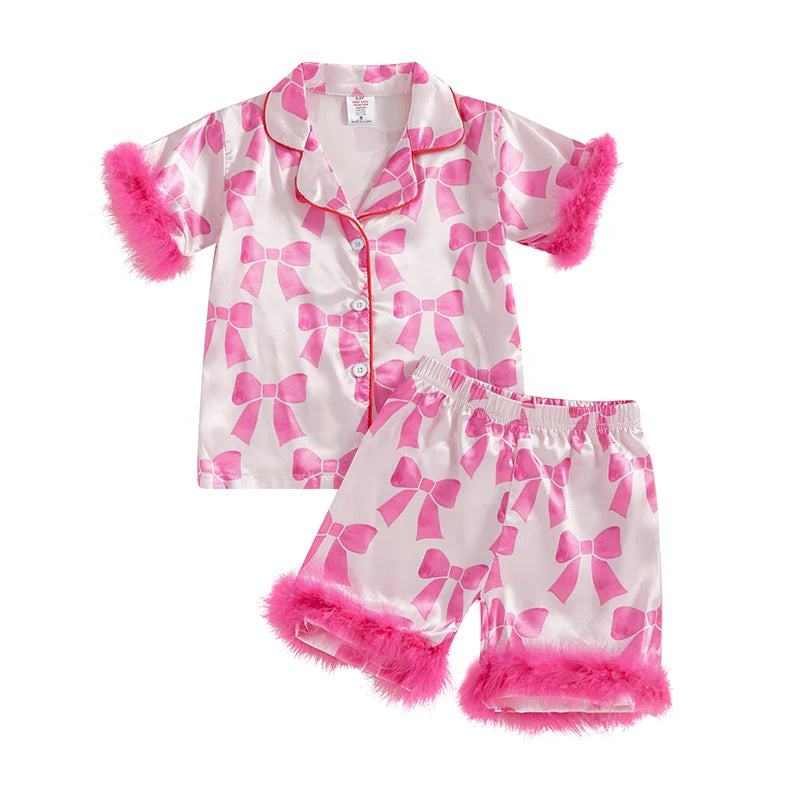Cozy Kids Pajama Set With Lobster Polka Dot Print And Elastic Waist Shorts For Girls - ToylandEU