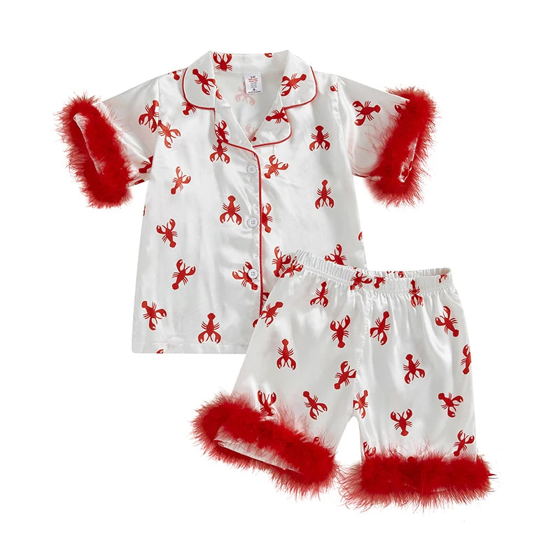 Cozy Kids Pajama Set With Lobster Polka Dot Print And Elastic Waist Shorts For Girls - ToylandEU