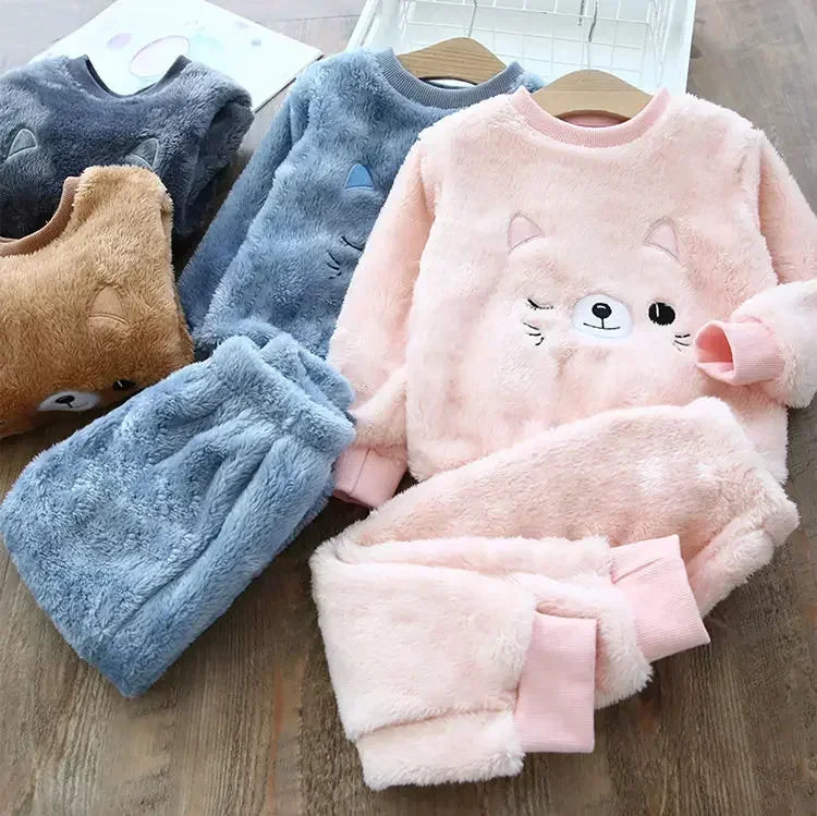 Cozy Kids Pajama Sets Bear Print Two Piece Winter Sleepwear For 4 To 6 Year Old Boys And Girls - ToylandEU