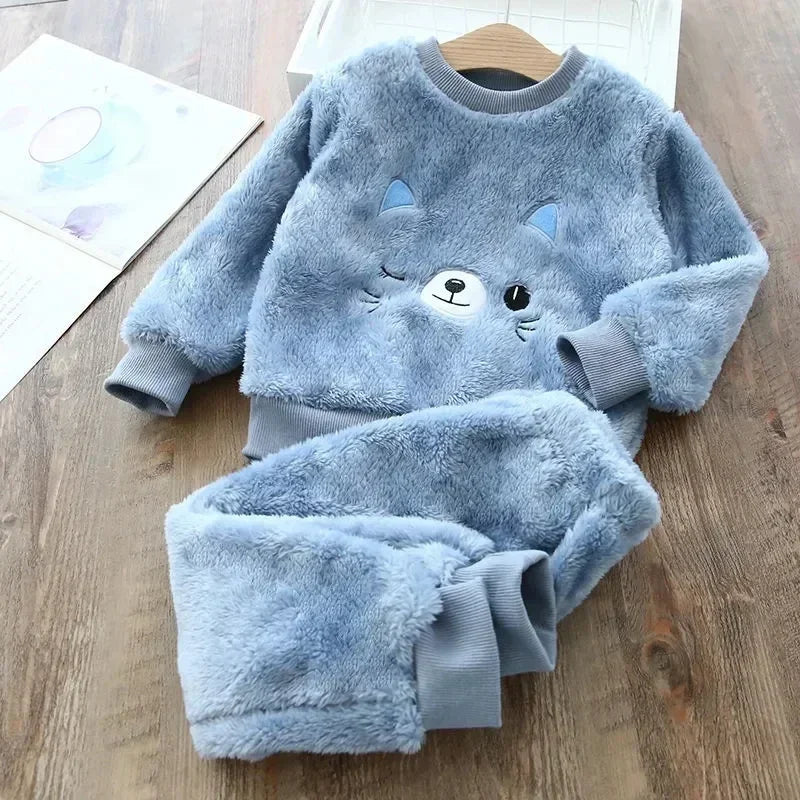 Cozy Kids Pajama Sets Bear Print Two Piece Winter Sleepwear For 4 To 6 Year Old Boys And Girls - ToylandEU