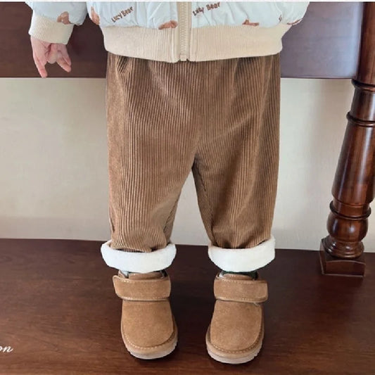 Cozy Kids Pants Winter Velvet Corduroy With Little Bear Cartoon Unisex For Ages 4 To 6 - ToylandEU