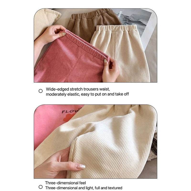 Cozy Kids Pants Winter Velvet Corduroy With Little Bear Cartoon Unisex For Ages 4 To 6 - ToylandEU