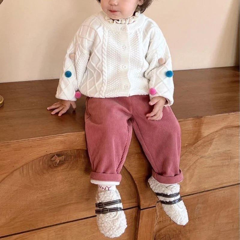 Cozy Kids Pants Winter Velvet Corduroy With Little Bear Cartoon Unisex For Ages 4 To 6 - ToylandEU