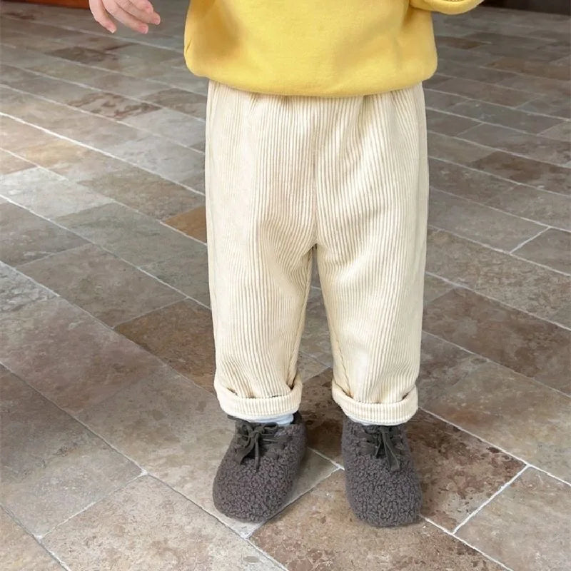 Cozy Kids Pants Winter Velvet Corduroy With Little Bear Cartoon Unisex For Ages 4 To 6 - ToylandEU