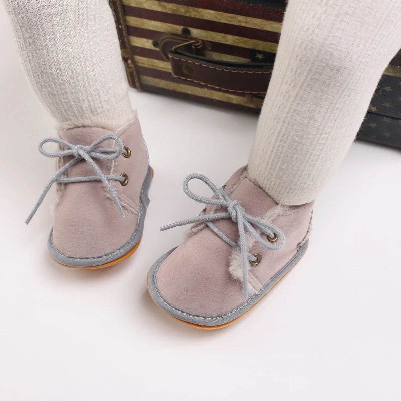 Cozy Lace Up Boots For Baby Girls With Soft Warm Furry Lining For Indoor And Outdoor Walking In Autumn And Winter - ToylandEU