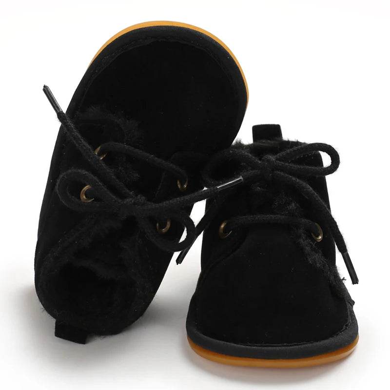 Cozy Lace Up Boots For Baby Girls With Soft Warm Furry Lining For Indoor And Outdoor Walking In Autumn And Winter - ToylandEU