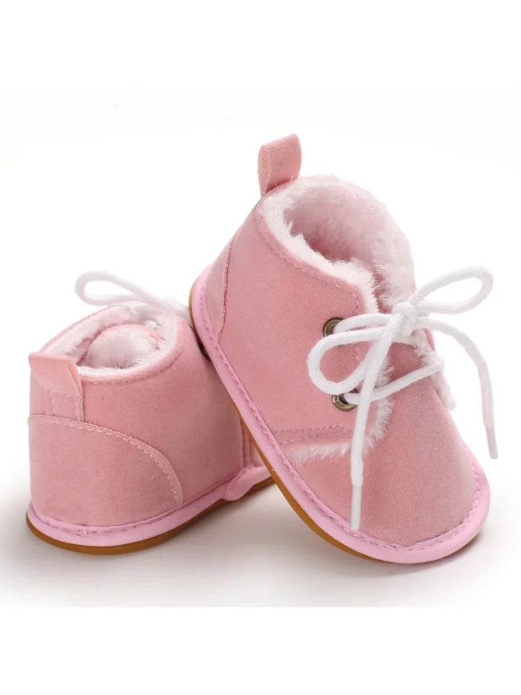 Cozy Lace Up Boots For Baby Girls With Soft Warm Furry Lining For Indoor And Outdoor Walking In Autumn And Winter - ToylandEU