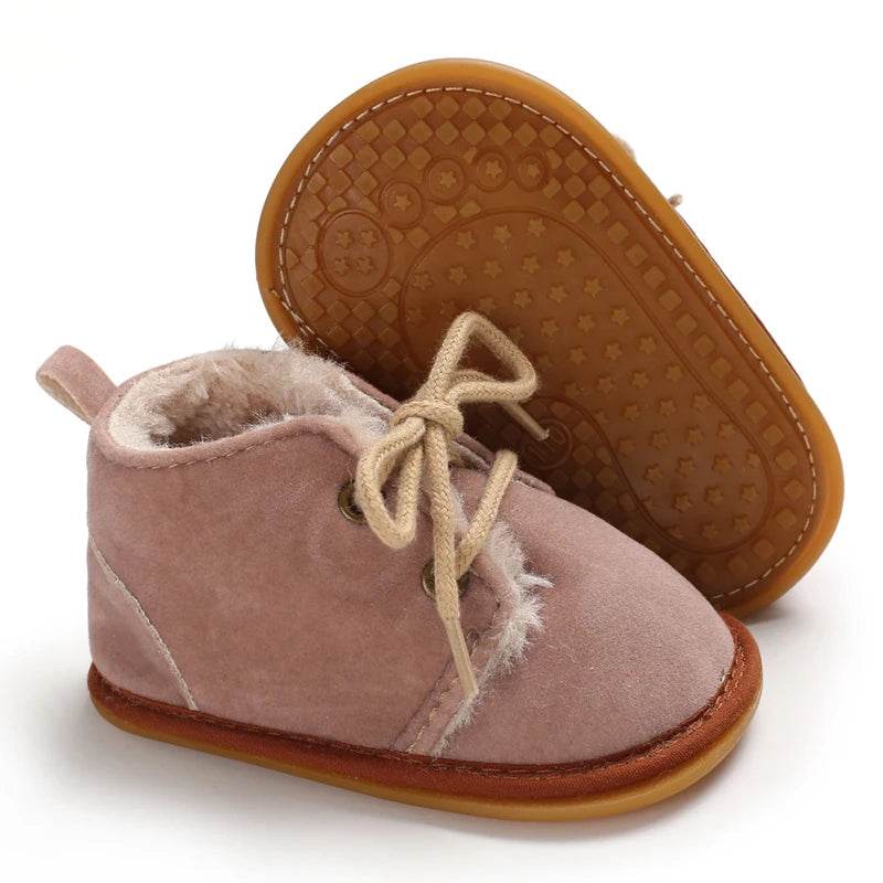 Cozy Lace Up Boots For Baby Girls With Soft Warm Furry Lining For Indoor And Outdoor Walking In Autumn And Winter - ToylandEU