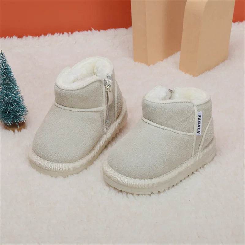Cozy Leather Baby Snow Boots With Zip Side Unisex Toddlers Ages 1 To 3 Years Warm Plush Lining - ToylandEU
