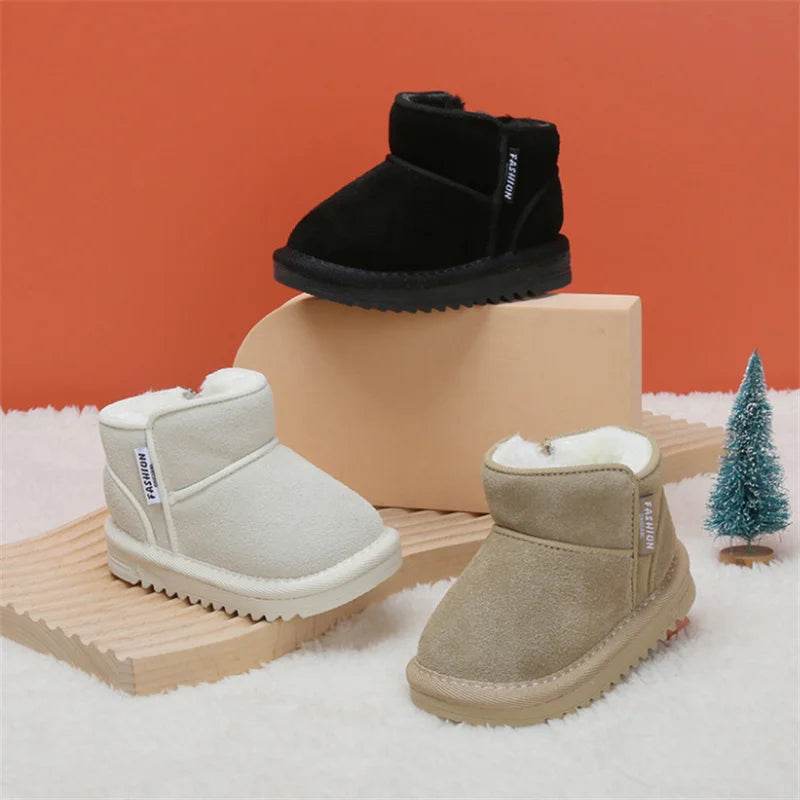 Cozy Leather Baby Snow Boots With Zip Side Unisex Toddlers Ages 1 To 3 Years Warm Plush Lining - ToylandEU