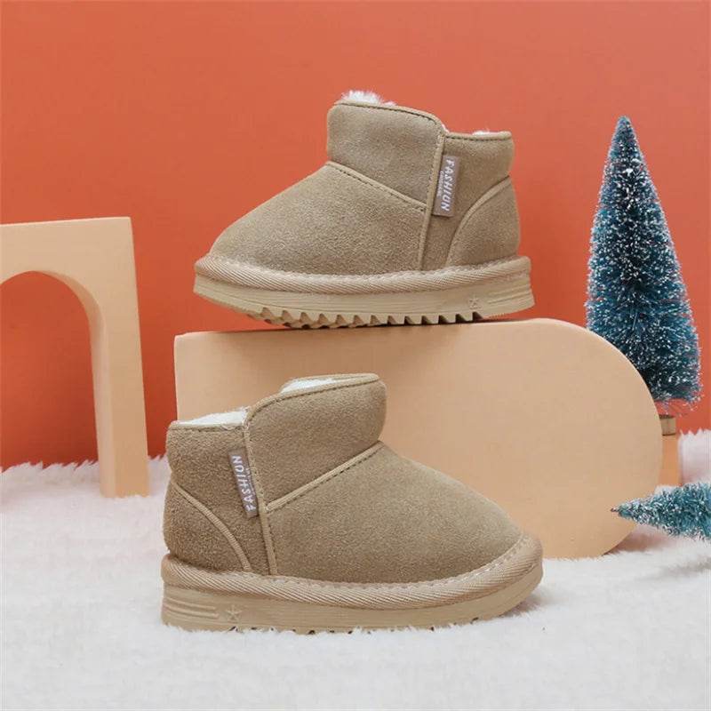Cozy Leather Baby Snow Boots With Zip Side Unisex Toddlers Ages 1 To 3 Years Warm Plush Lining - ToylandEU