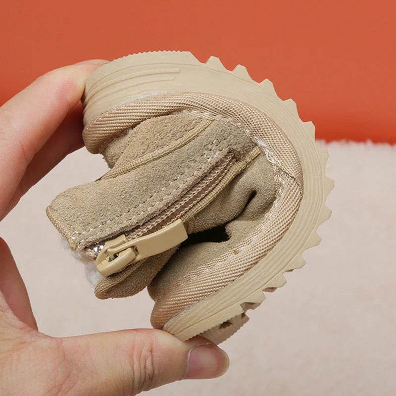 Cozy Leather Baby Snow Boots With Zip Side Unisex Toddlers Ages 1 To 3 Years Warm Plush Lining - ToylandEU