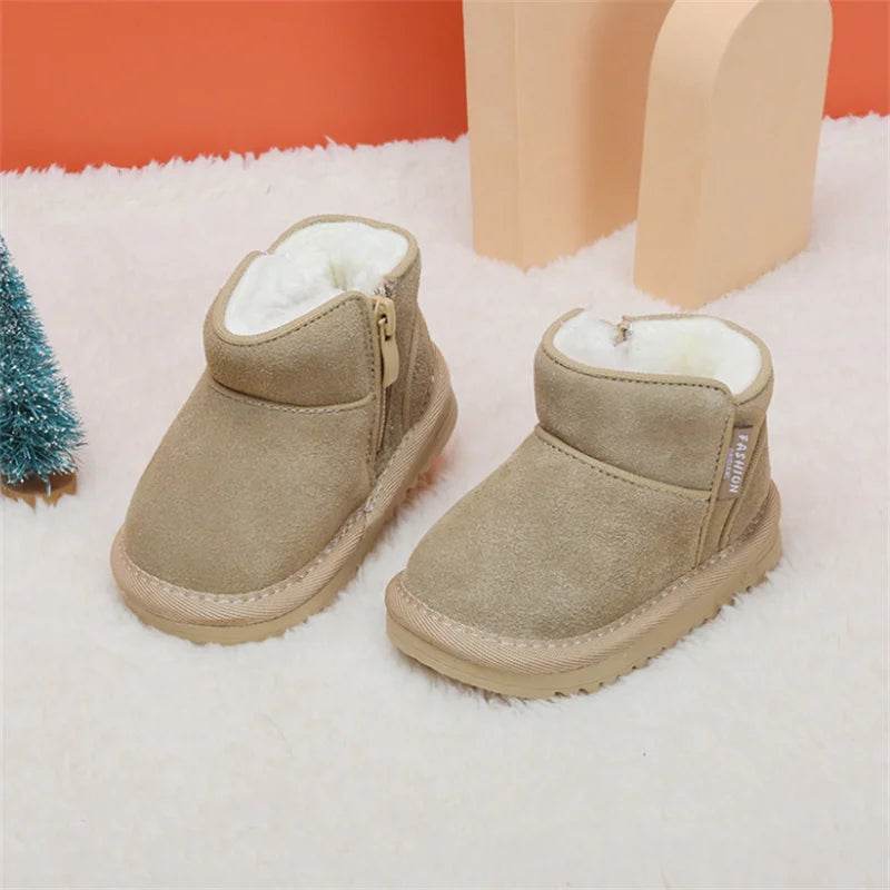 Cozy Leather Baby Snow Boots With Zip Side Unisex Toddlers Ages 1 To 3 Years Warm Plush Lining - ToylandEU