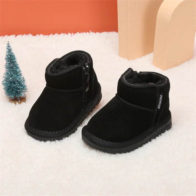 Cozy Leather Baby Snow Boots With Zip Side Unisex Toddlers Ages 1 To 3 Years Warm Plush Lining - ToylandEU