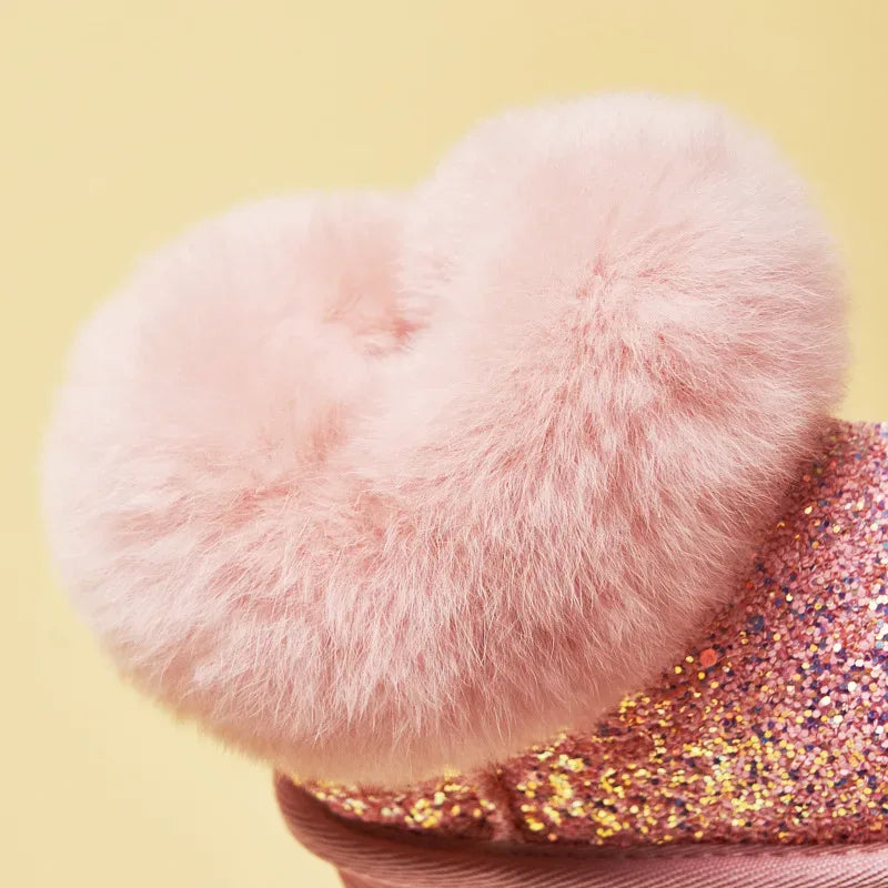 Cozy Mid Calf Winter Kids Snow Boots Genuine Leather For Girls - ToylandEU