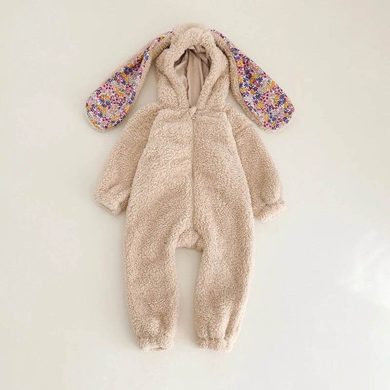 Cozy One Piece Jumpsuit Rabbit Hooded Plush For 1 To 3 Years Unisex Spring Homewear - ToylandEU