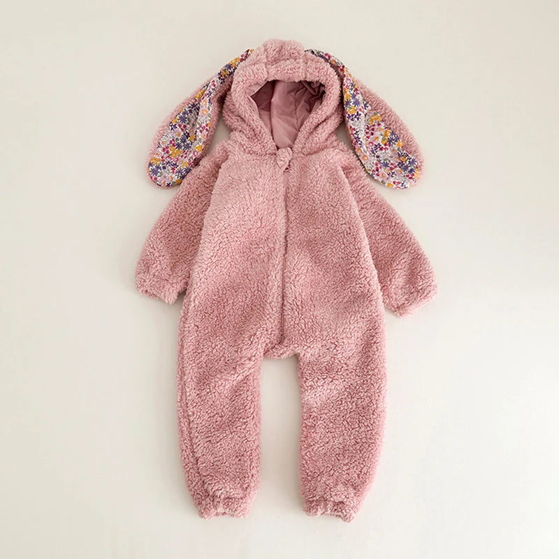 Cozy One Piece Jumpsuit Rabbit Hooded Plush For 1 To 3 Years Unisex Spring Homewear - ToylandEU