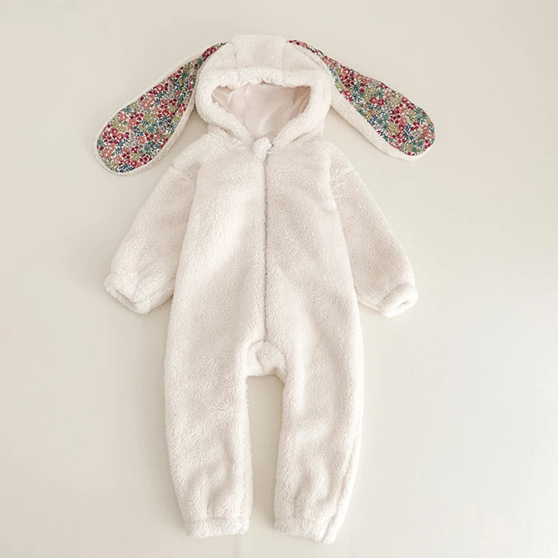 Cozy One Piece Jumpsuit Rabbit Hooded Plush For 1 To 3 Years Unisex Spring Homewear - ToylandEU