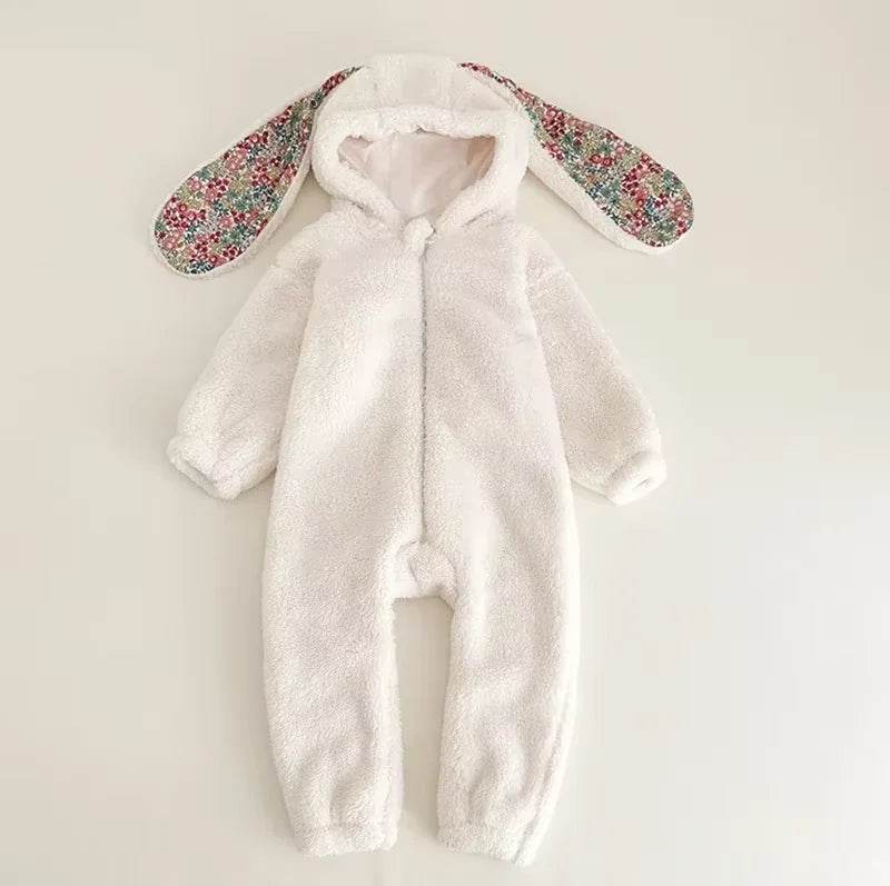 Cozy One Piece Jumpsuit Rabbit Hooded Plush For 1 To 3 Years Unisex Spring Homewear - ToylandEU