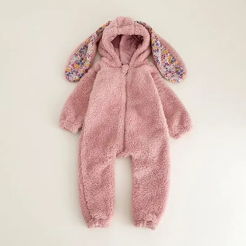 Cozy One Piece Jumpsuit Rabbit Hooded Plush For 1 To 3 Years Unisex Spring Homewear - ToylandEU