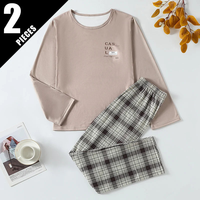Cozy Pajama Set Plaid Winter Warmth Two Piece Home Wear For Teen Boys Plus Size All Day Comfort - ToylandEU