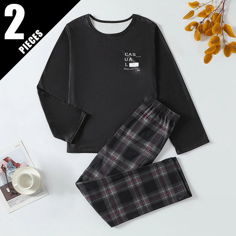 Cozy Pajama Set Plaid Winter Warmth Two Piece Home Wear For Teen Boys Plus Size All Day Comfort - ToylandEU