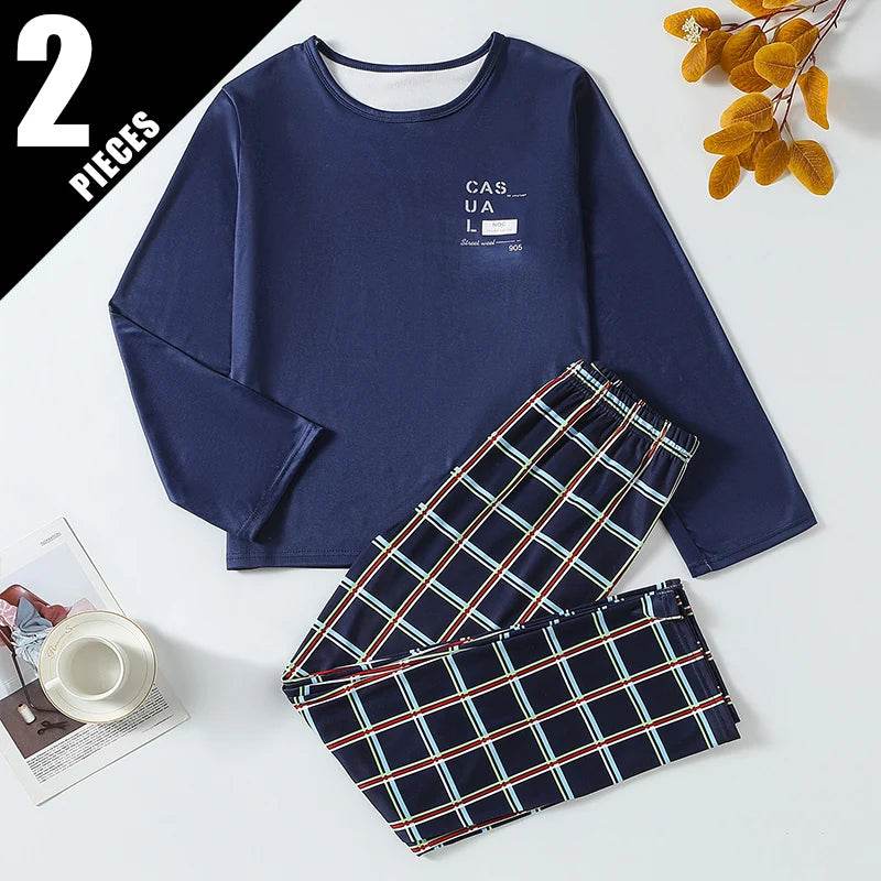 Cozy Pajama Set Plaid Winter Warmth Two Piece Home Wear For Teen Boys Plus Size All Day Comfort - ToylandEU