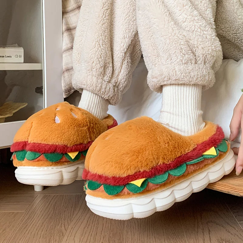 Cozy Slippers Hamburger Print For Women At Home Use - ToylandEU