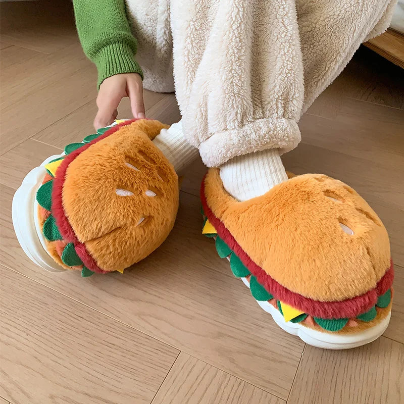 Cozy Slippers Hamburger Print For Women At Home Use - ToylandEU